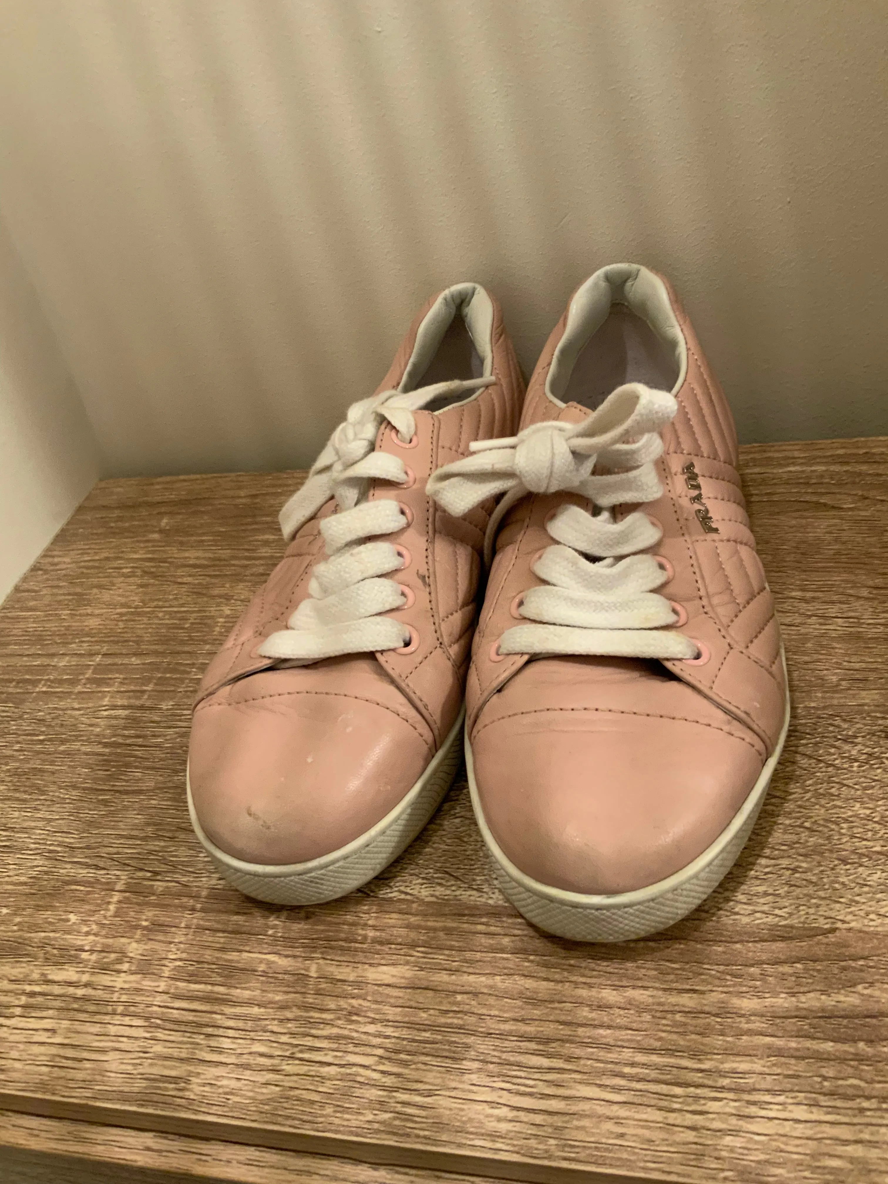 PRADA Leather Pink Round-Toe Sneakers Trainers 36 UK 3 US 6 ladies