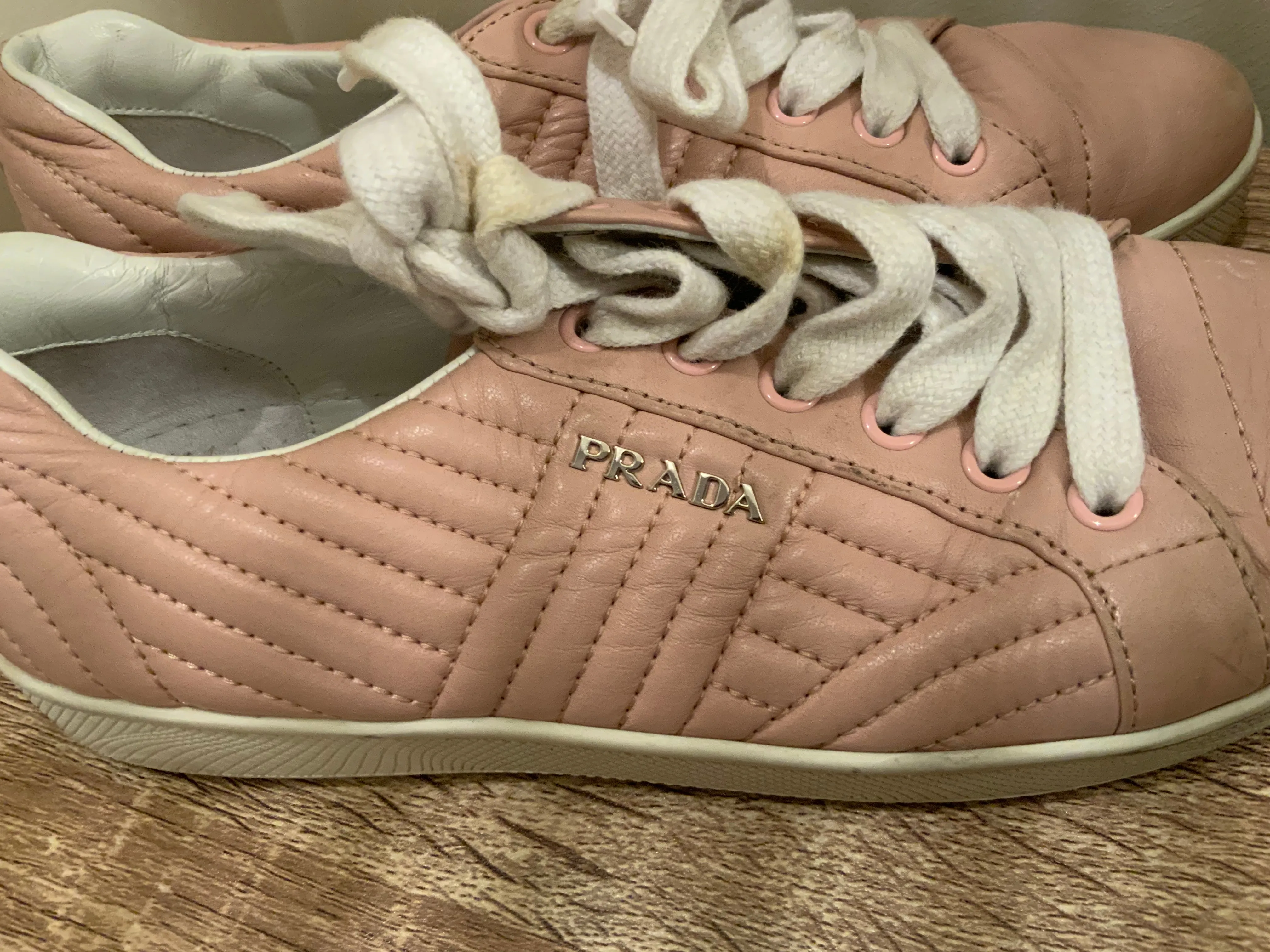 PRADA Leather Pink Round-Toe Sneakers Trainers 36 UK 3 US 6 ladies