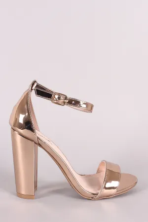Qupid Metallic Patent Ankle Strap Chunky Heel