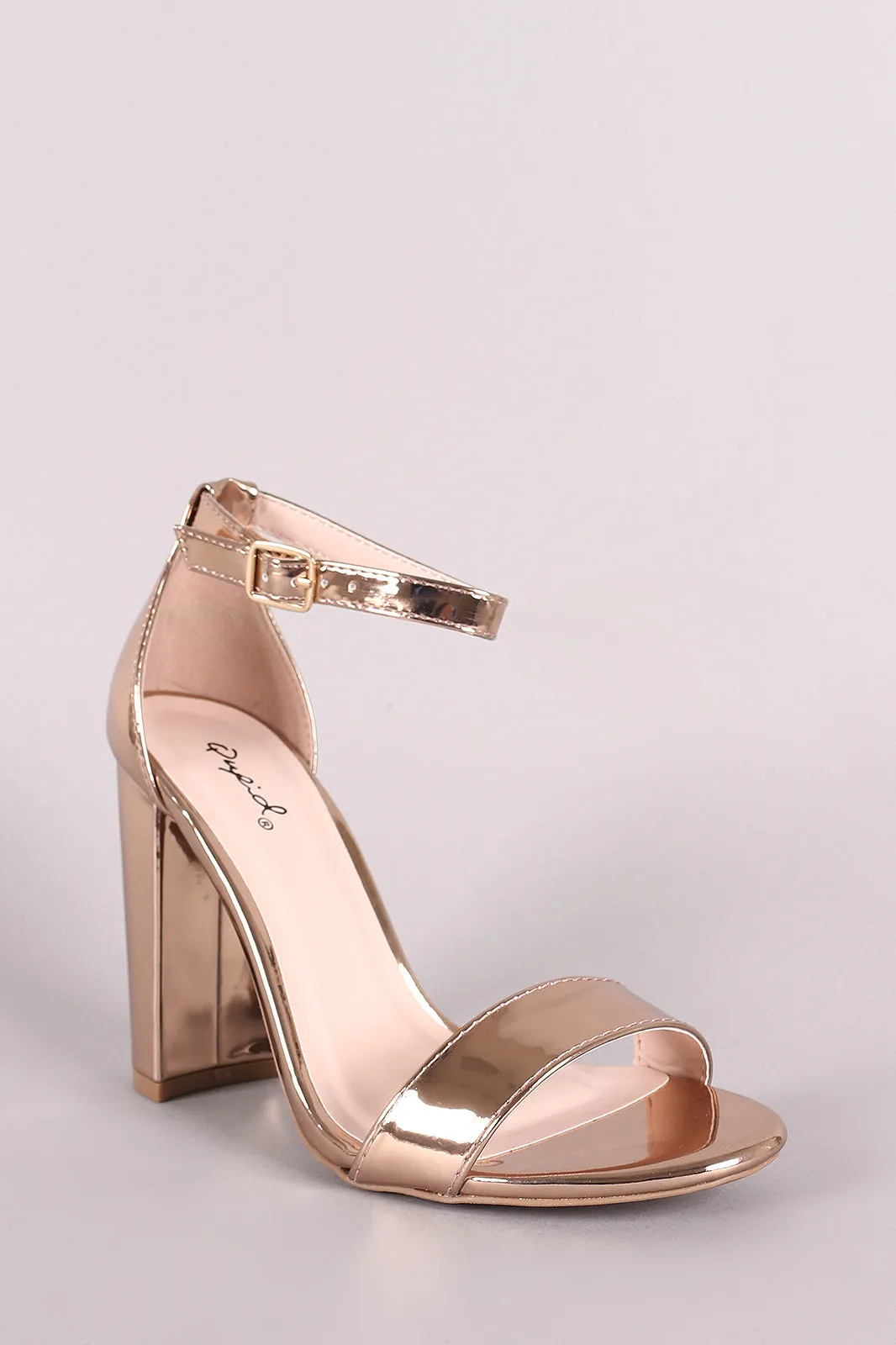 Qupid Metallic Patent Ankle Strap Chunky Heel