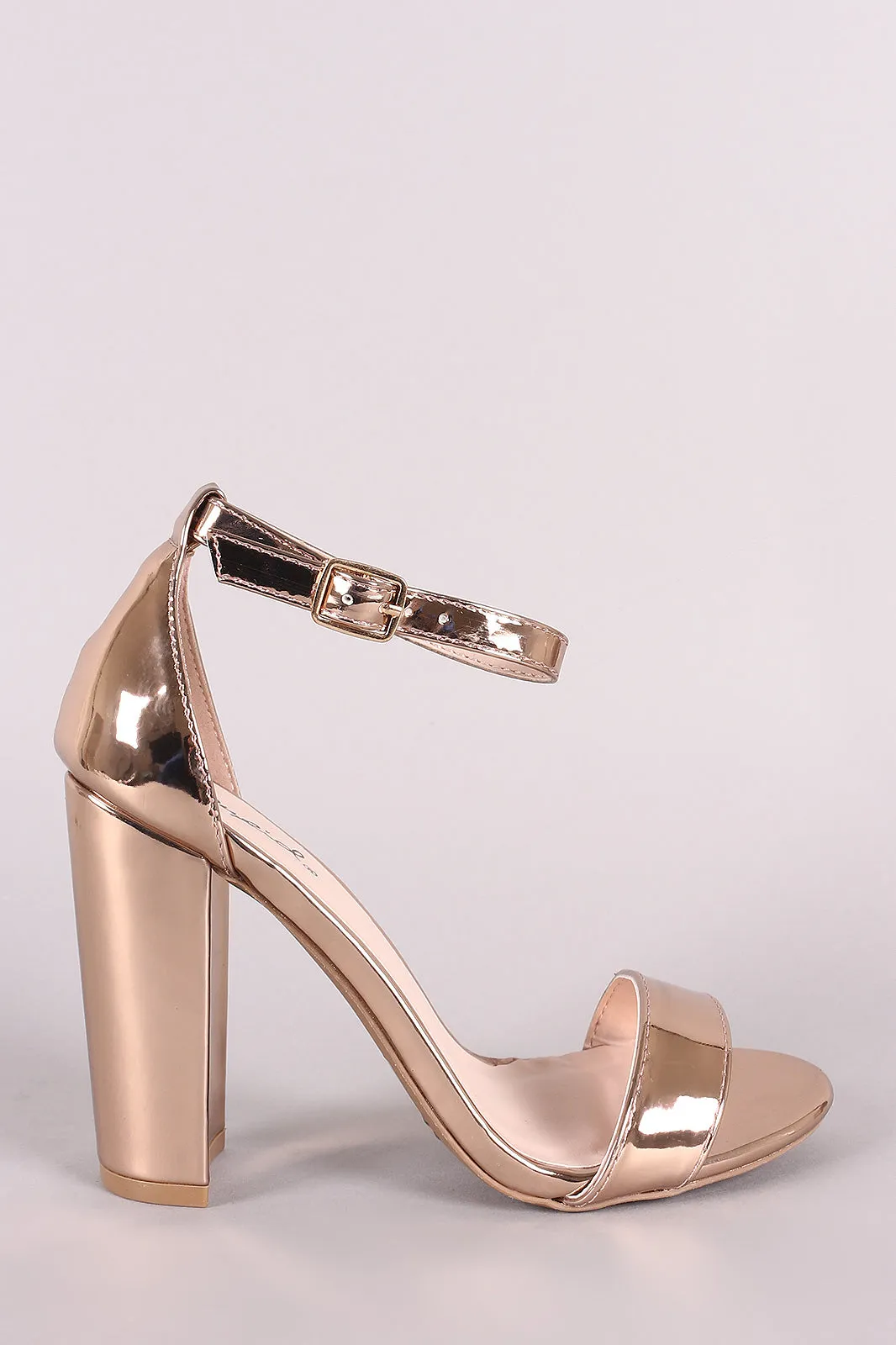 Qupid Metallic Patent Ankle Strap Chunky Heel