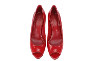 SERGIO ROSSI RED PATENT LEATHER PEEP TOE HEELS SIZE 38.5