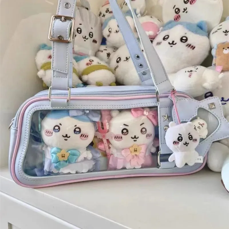 Sohiwoo Japanese Transparent Blue Handbag Women Harajuku Aesthetic Leather Ita Bag Female Preppy Style Sweet Cute Shoulder Bags