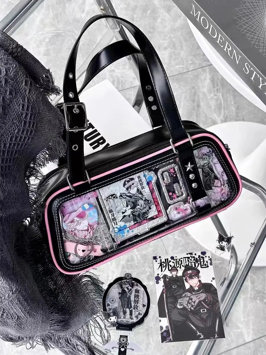 Sohiwoo Japanese Transparent Blue Handbag Women Harajuku Aesthetic Leather Ita Bag Female Preppy Style Sweet Cute Shoulder Bags