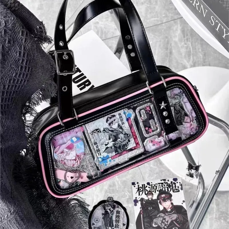 Sohiwoo Japanese Transparent Blue Handbag Women Harajuku Aesthetic Leather Ita Bag Female Preppy Style Sweet Cute Shoulder Bags