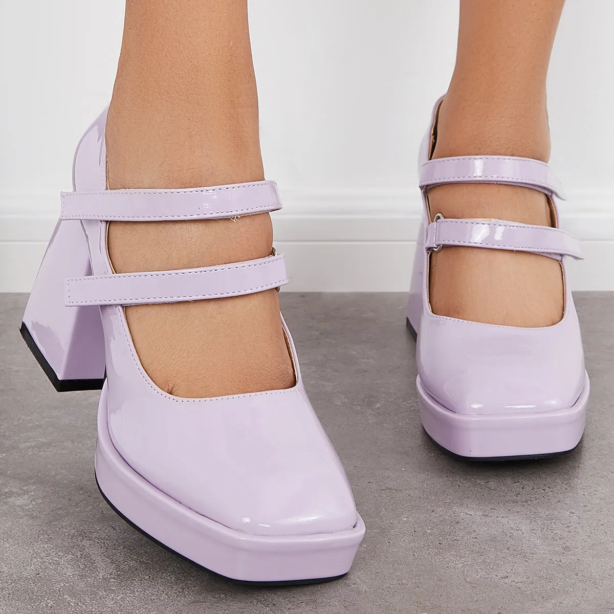 Sohiwoo woman formal Platform Mary Jane Pumps Block Chunky Heel Ankle Strap Lolita Shoes