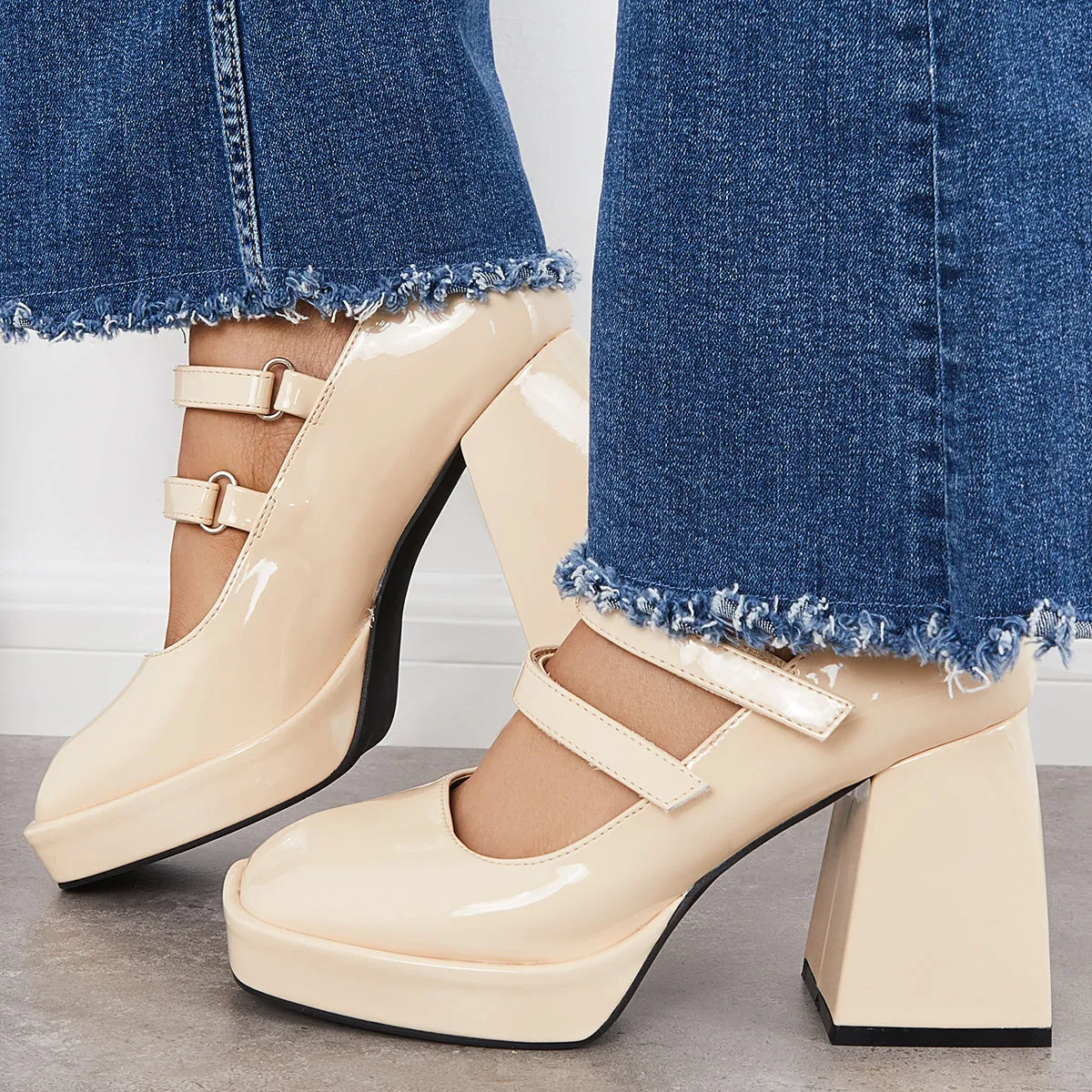 Sohiwoo woman formal Platform Mary Jane Pumps Block Chunky Heel Ankle Strap Lolita Shoes