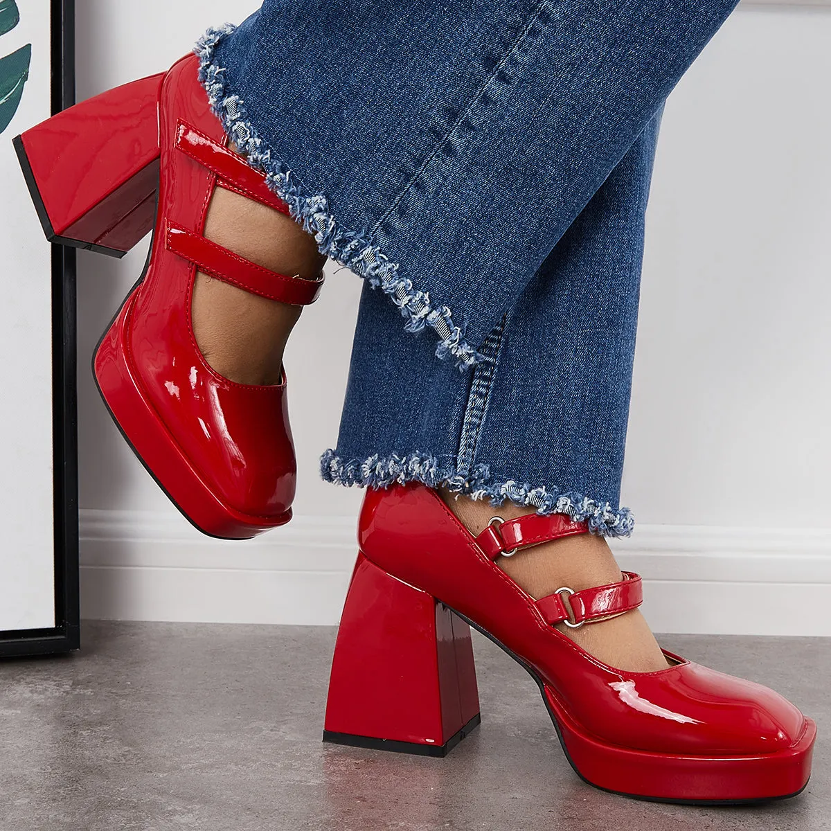 Sohiwoo woman formal Platform Mary Jane Pumps Block Chunky Heel Ankle Strap Lolita Shoes