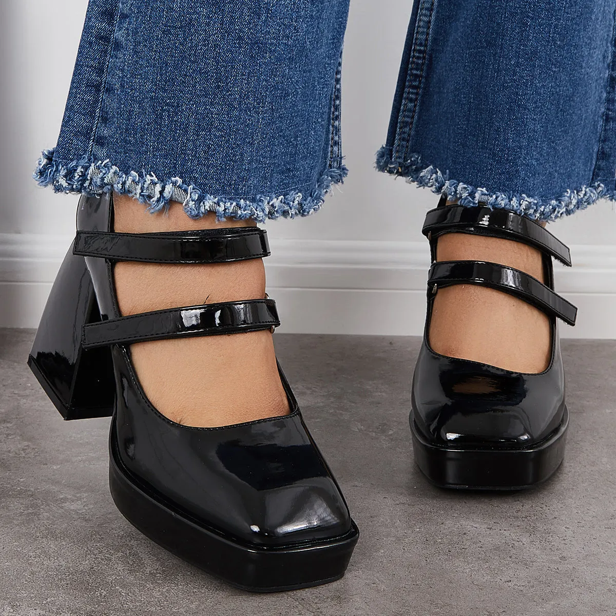 Sohiwoo woman formal Platform Mary Jane Pumps Block Chunky Heel Ankle Strap Lolita Shoes