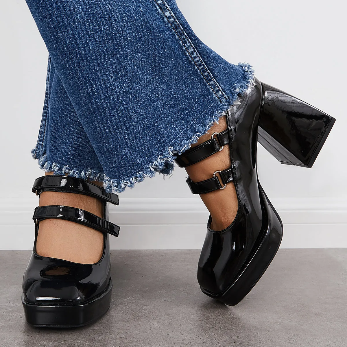 Sohiwoo woman formal Platform Mary Jane Pumps Block Chunky Heel Ankle Strap Lolita Shoes