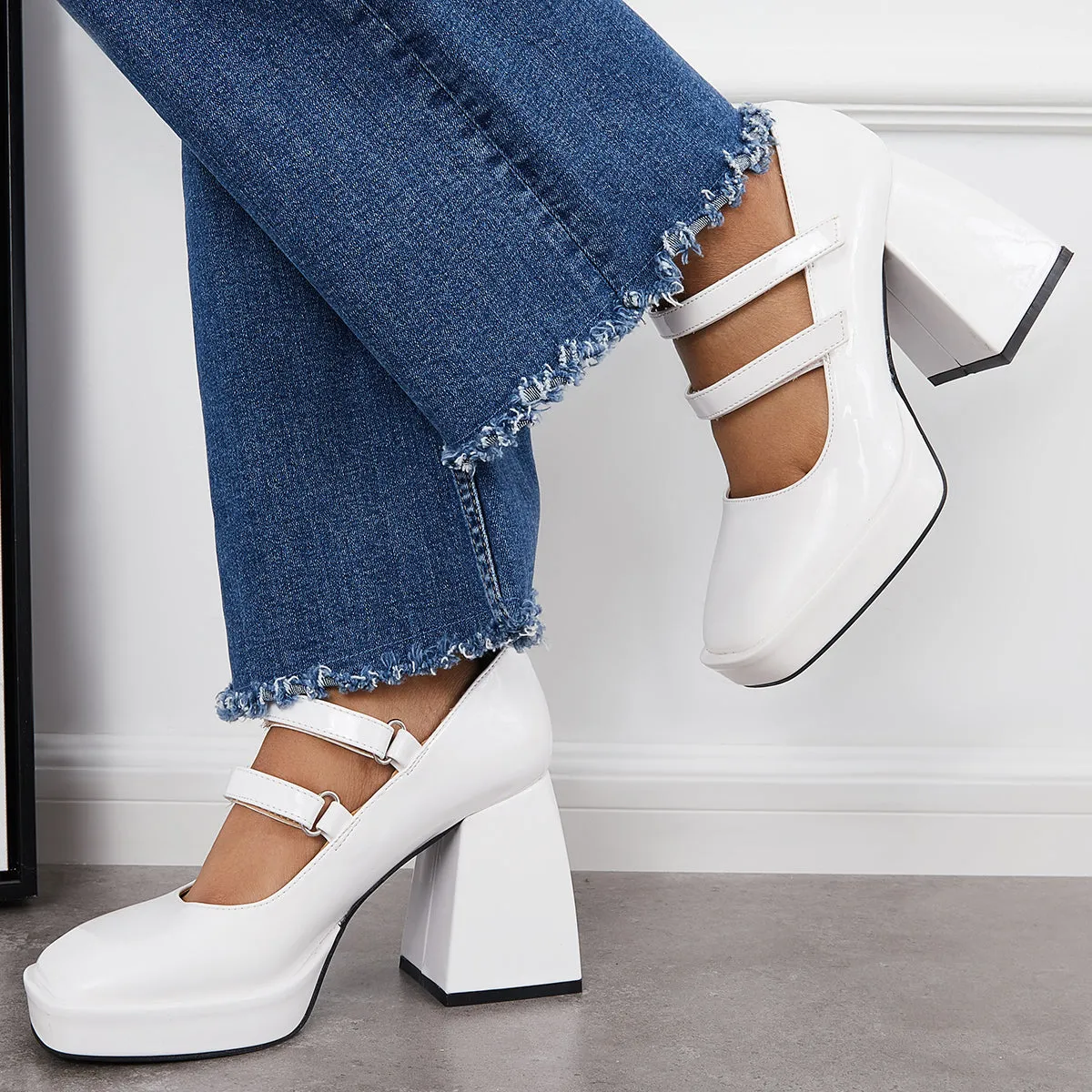 Sohiwoo woman formal Platform Mary Jane Pumps Block Chunky Heel Ankle Strap Lolita Shoes