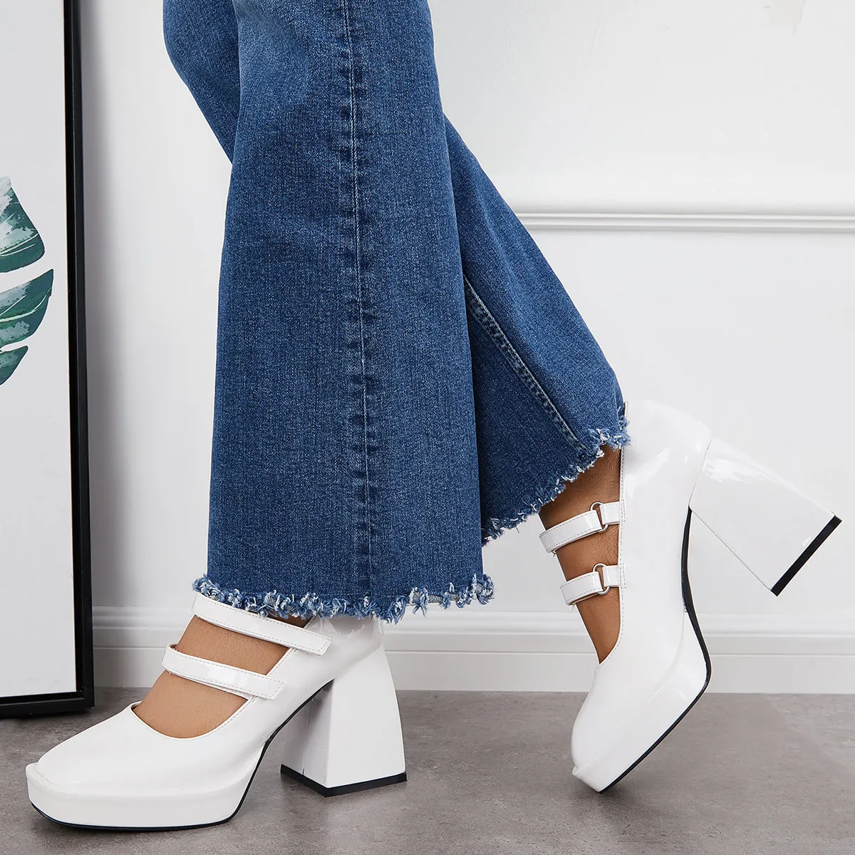 Sohiwoo woman formal Platform Mary Jane Pumps Block Chunky Heel Ankle Strap Lolita Shoes