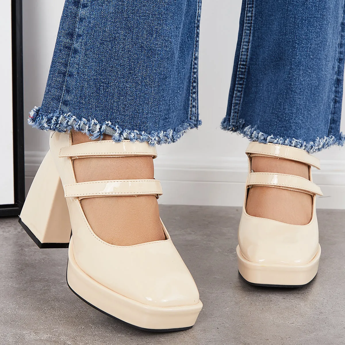 Sohiwoo woman formal Platform Mary Jane Pumps Block Chunky Heel Ankle Strap Lolita Shoes