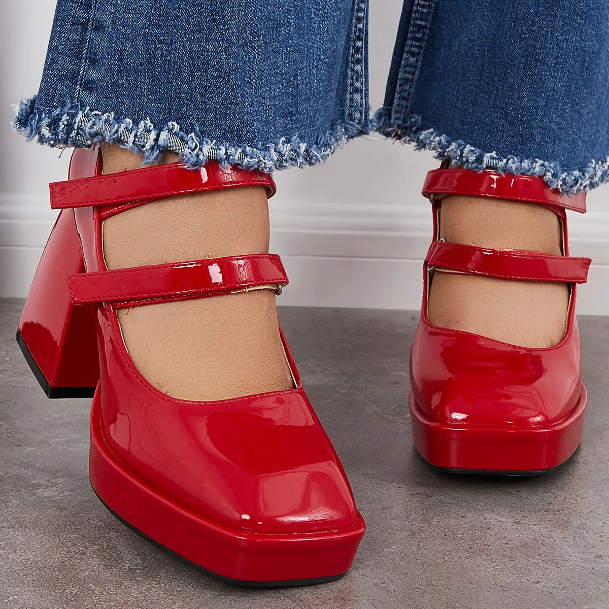Sohiwoo woman formal Platform Mary Jane Pumps Block Chunky Heel Ankle Strap Lolita Shoes
