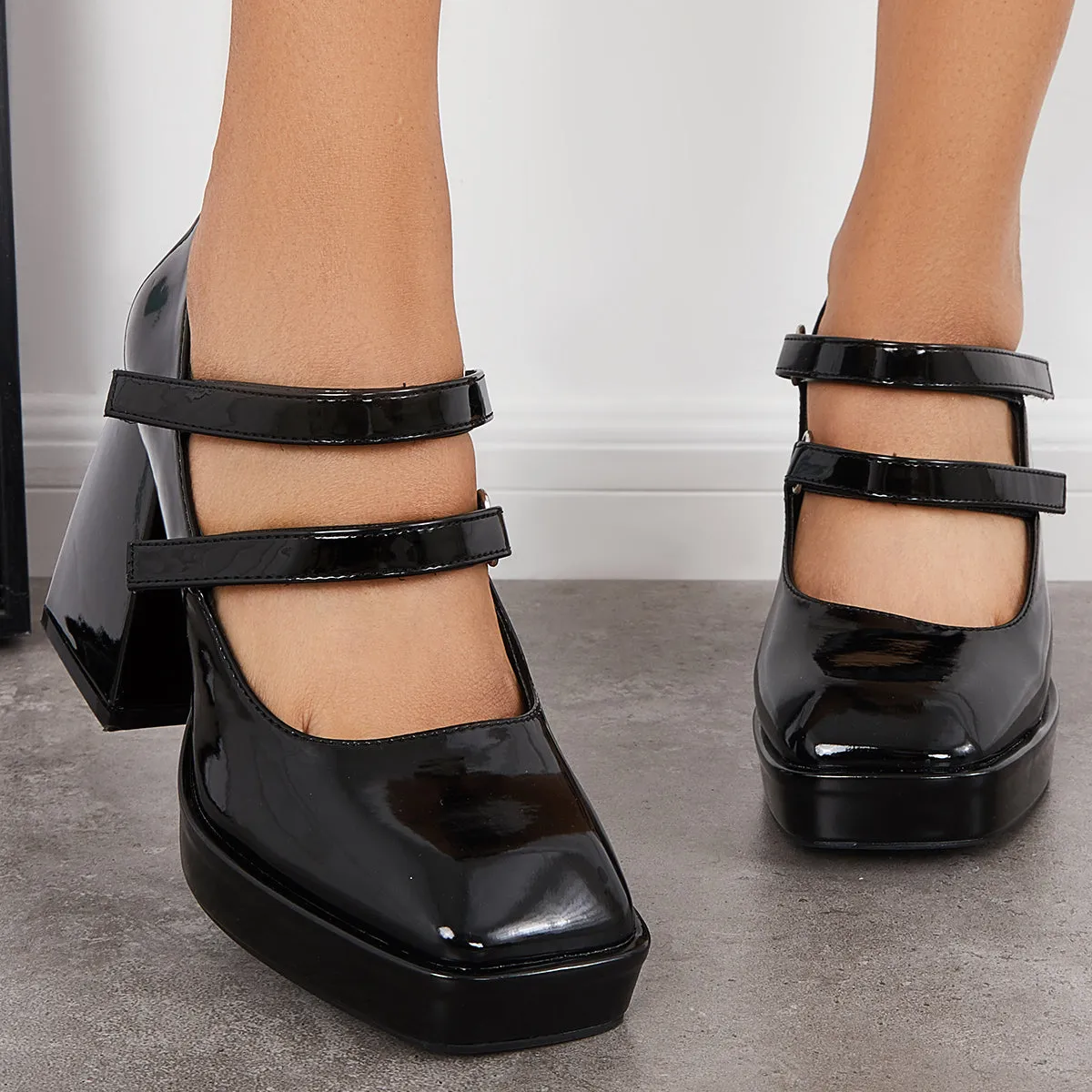Sohiwoo woman formal Platform Mary Jane Pumps Block Chunky Heel Ankle Strap Lolita Shoes