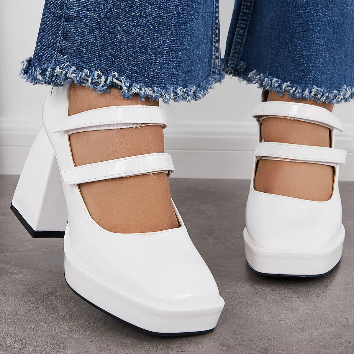 Sohiwoo woman formal Platform Mary Jane Pumps Block Chunky Heel Ankle Strap Lolita Shoes
