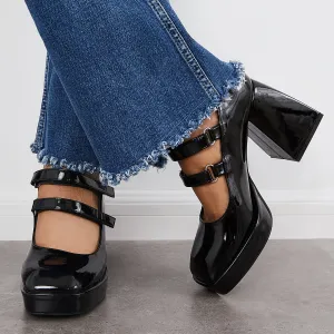 Sohiwoo woman formal Platform Mary Jane Pumps Block Chunky Heel Ankle Strap Lolita Shoes