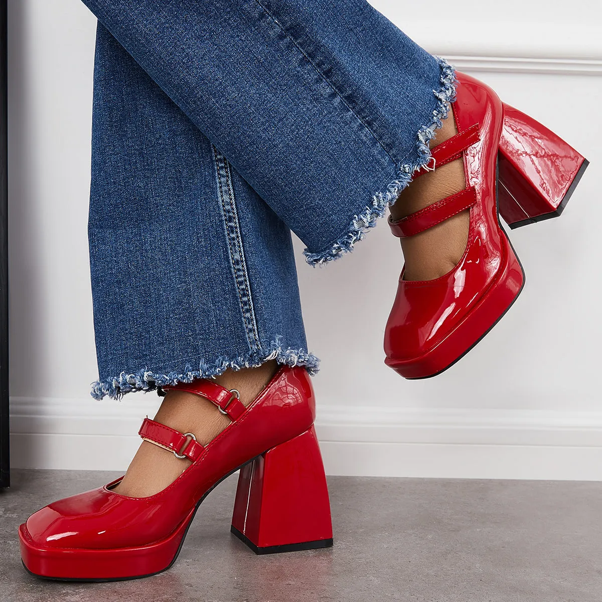 Sohiwoo woman formal Platform Mary Jane Pumps Block Chunky Heel Ankle Strap Lolita Shoes