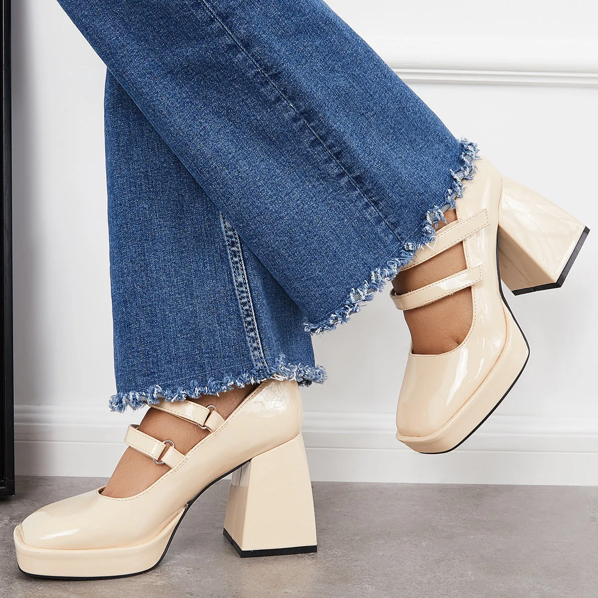 Sohiwoo woman formal Platform Mary Jane Pumps Block Chunky Heel Ankle Strap Lolita Shoes