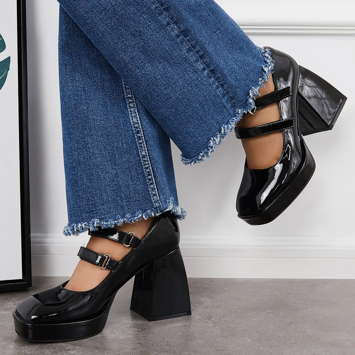 Sohiwoo woman formal Platform Mary Jane Pumps Block Chunky Heel Ankle Strap Lolita Shoes