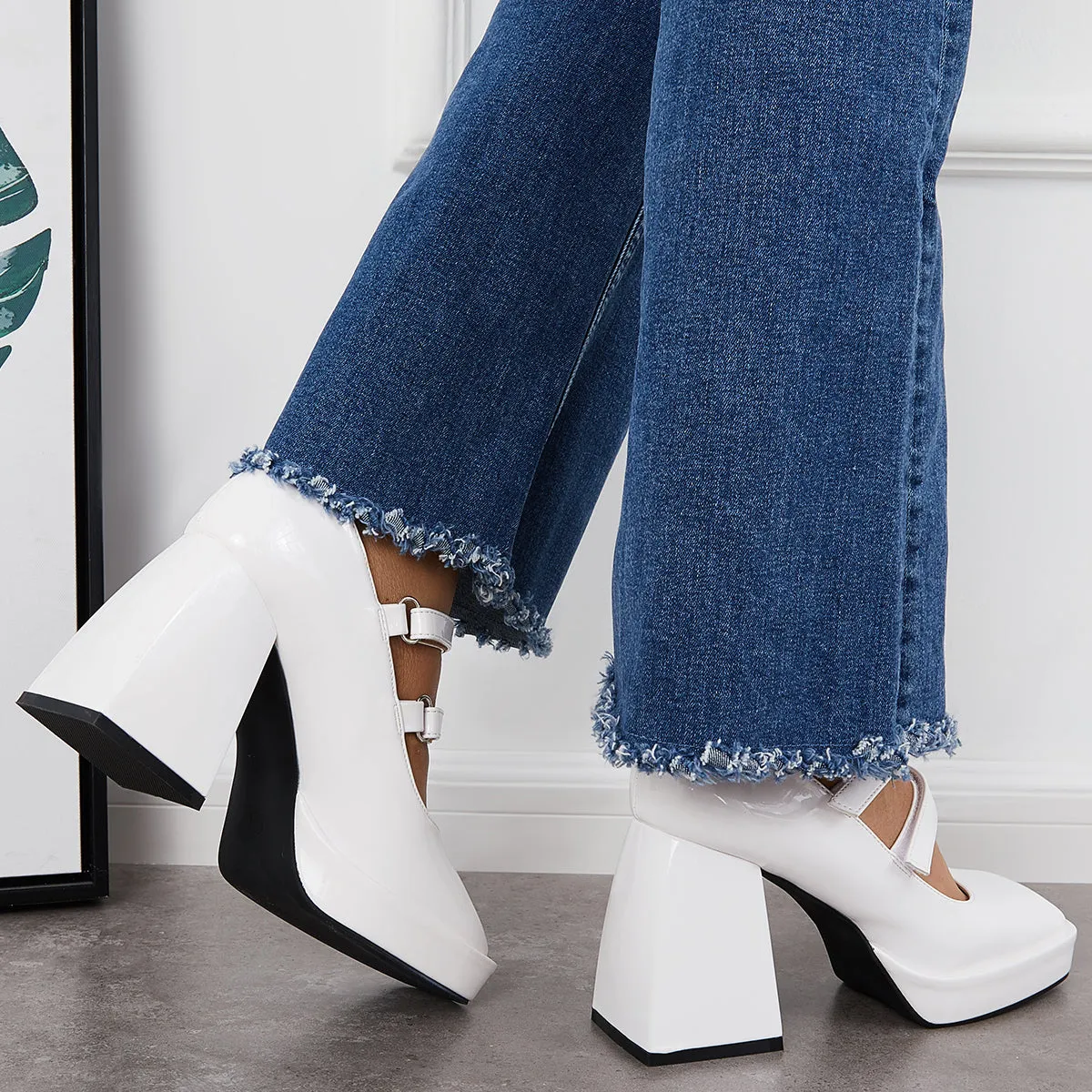 Sohiwoo woman formal Platform Mary Jane Pumps Block Chunky Heel Ankle Strap Lolita Shoes