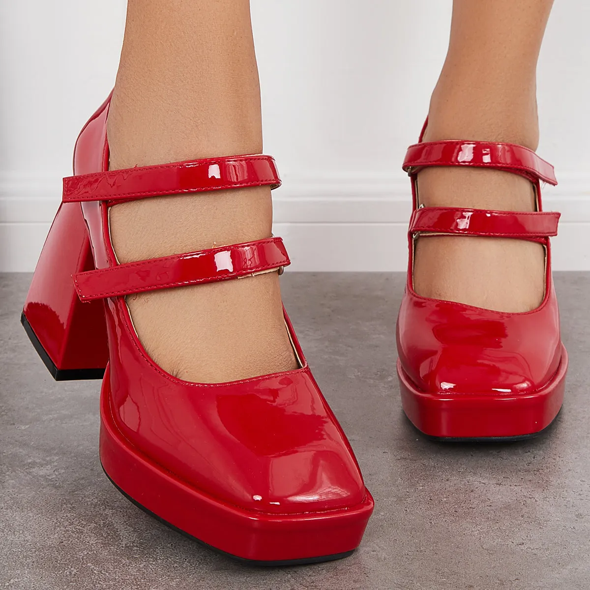 Sohiwoo woman formal Platform Mary Jane Pumps Block Chunky Heel Ankle Strap Lolita Shoes