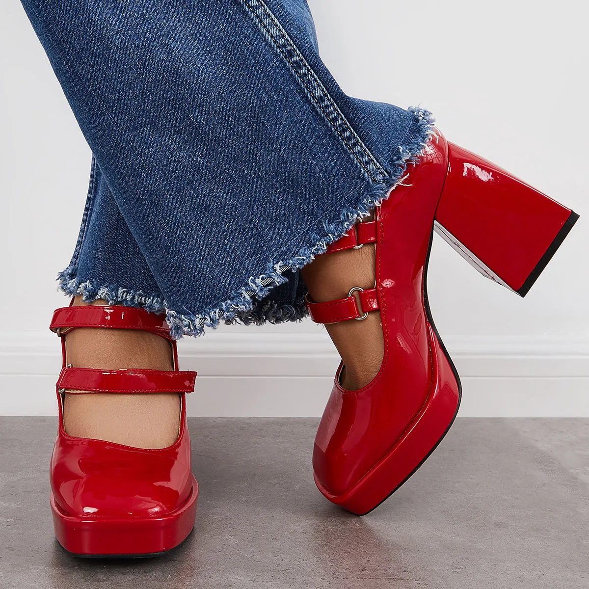Sohiwoo woman formal Platform Mary Jane Pumps Block Chunky Heel Ankle Strap Lolita Shoes