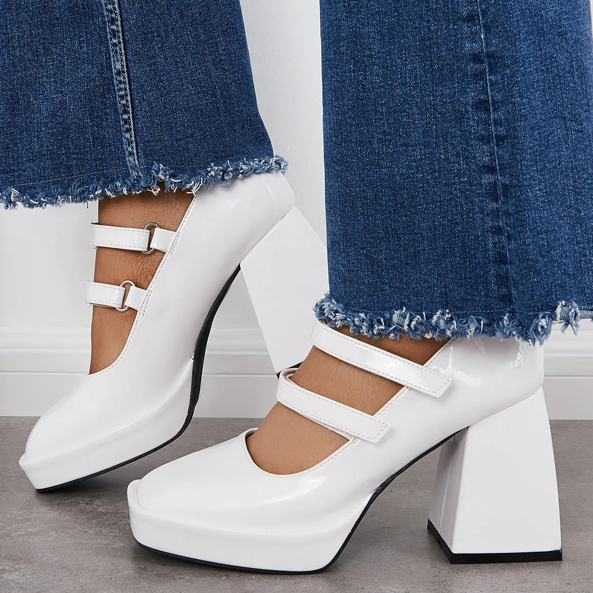 Sohiwoo woman formal Platform Mary Jane Pumps Block Chunky Heel Ankle Strap Lolita Shoes