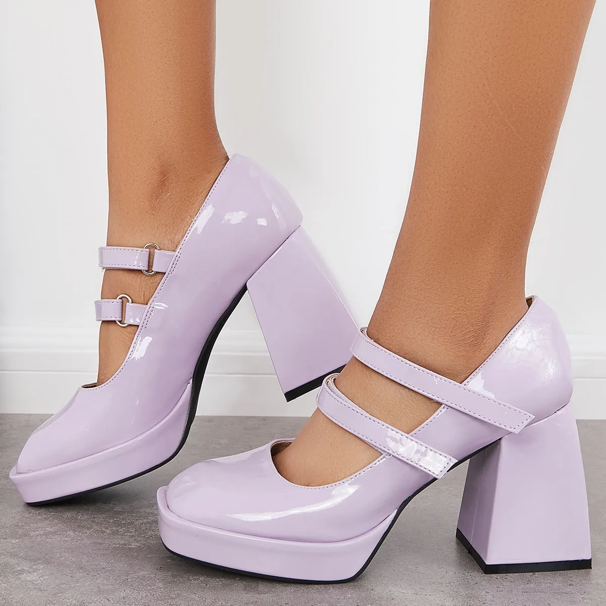 Sohiwoo woman formal Platform Mary Jane Pumps Block Chunky Heel Ankle Strap Lolita Shoes