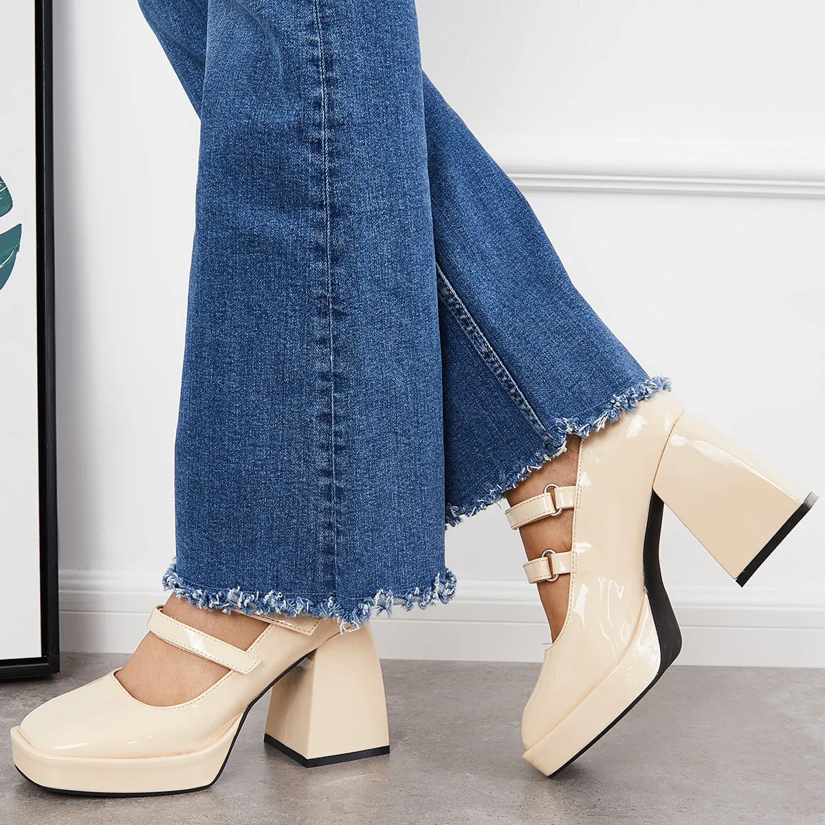 Sohiwoo woman formal Platform Mary Jane Pumps Block Chunky Heel Ankle Strap Lolita Shoes