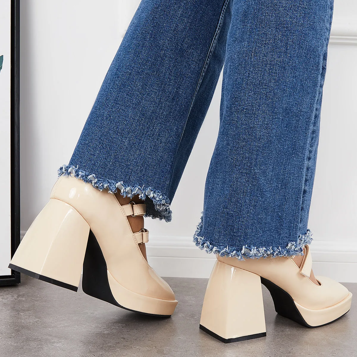 Sohiwoo woman formal Platform Mary Jane Pumps Block Chunky Heel Ankle Strap Lolita Shoes
