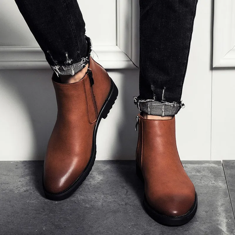 The Chiaro3 - Ankle Leather Boots for Men with a Zipper