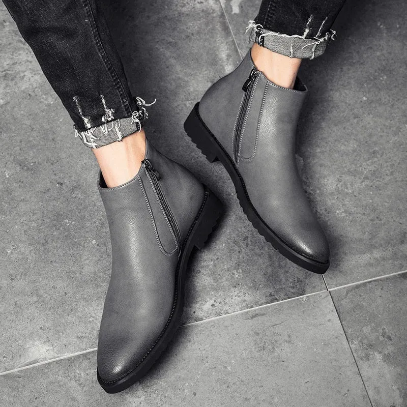 The Chiaro3 - Ankle Leather Boots for Men with a Zipper