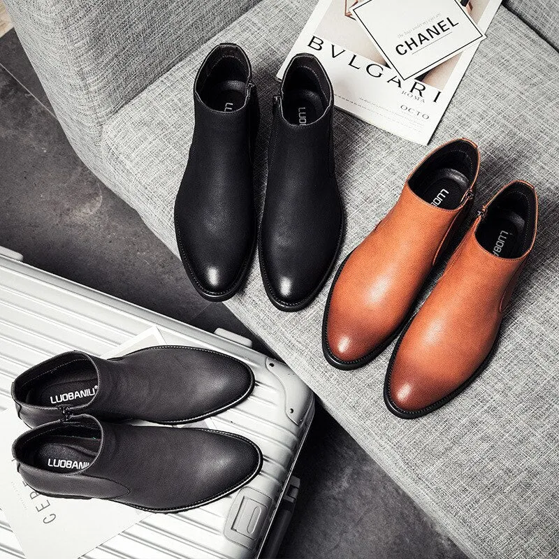 The Chiaro3 - Ankle Leather Boots for Men with a Zipper