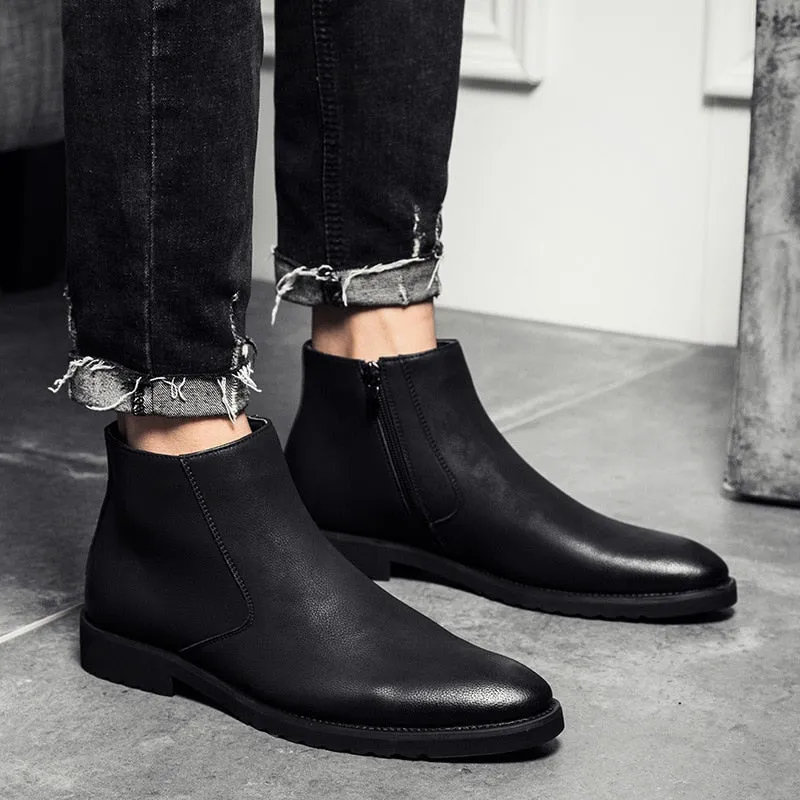 The Chiaro3 - Ankle Leather Boots for Men with a Zipper