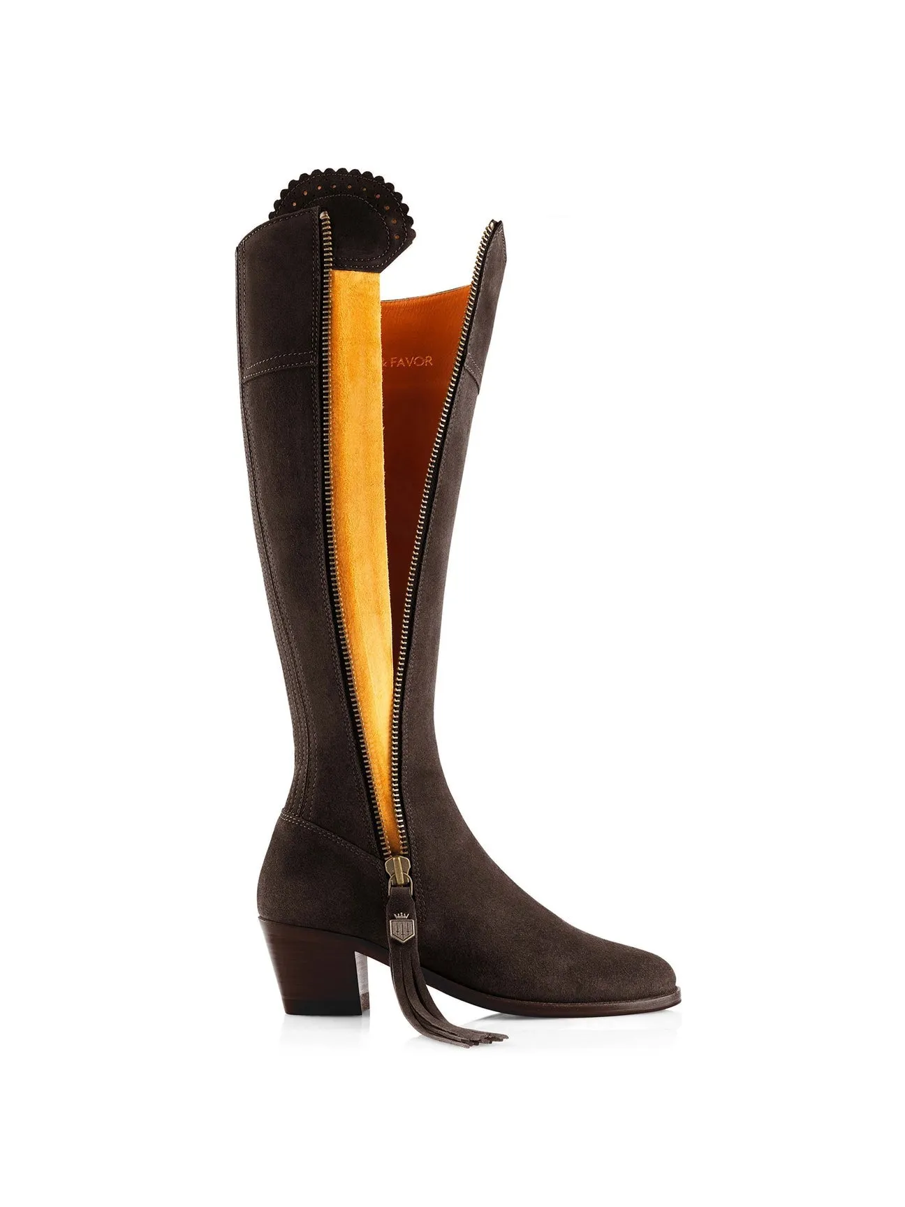 The Regina Women's Tall Heeled Boot - Chocolate Suede, Narrow Calf