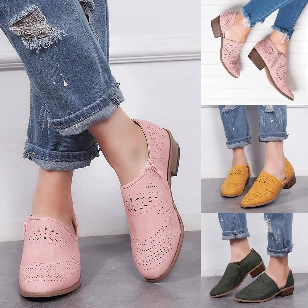 Vintage Chunky Low Heels Booties