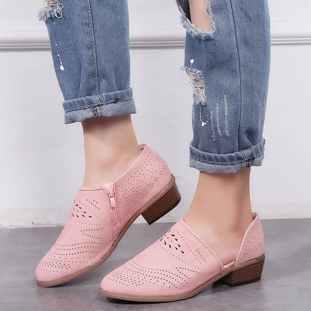 Vintage Chunky Low Heels Booties