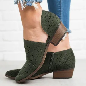 Vintage Chunky Low Heels Booties