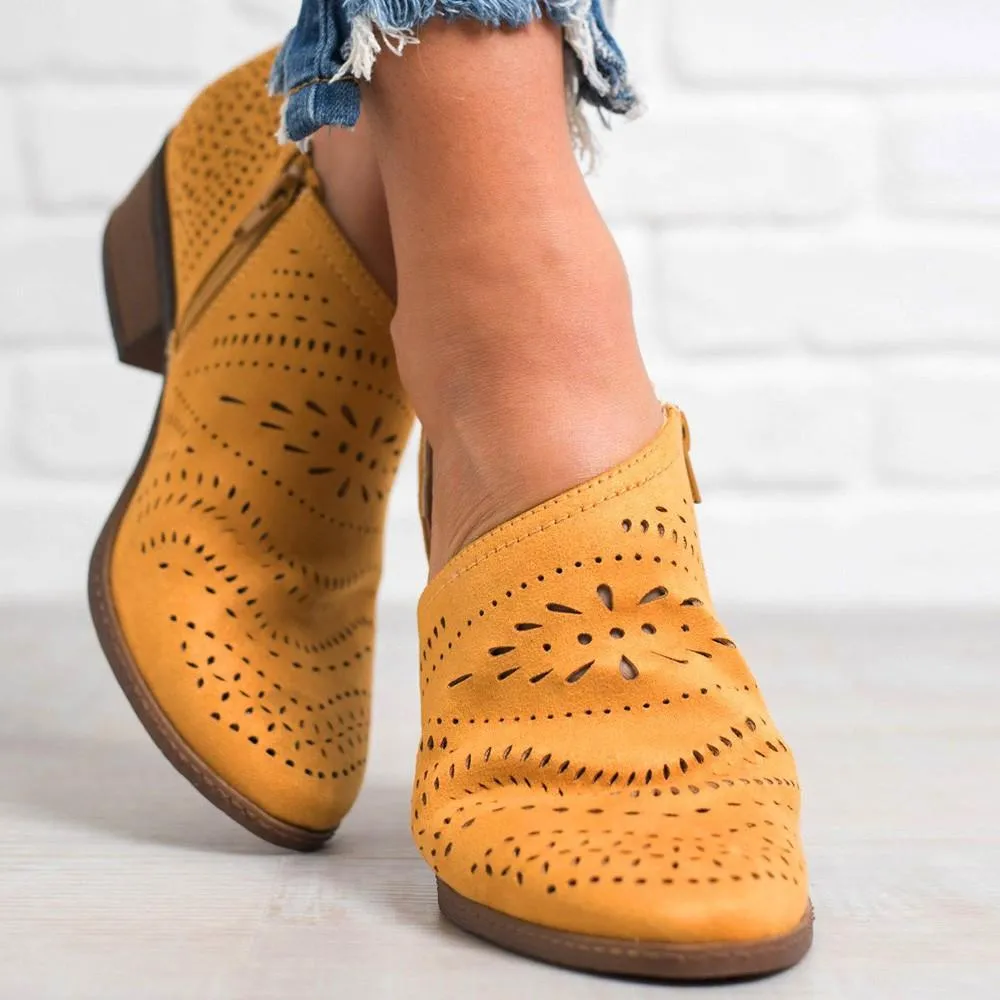 Vintage Chunky Low Heels Booties