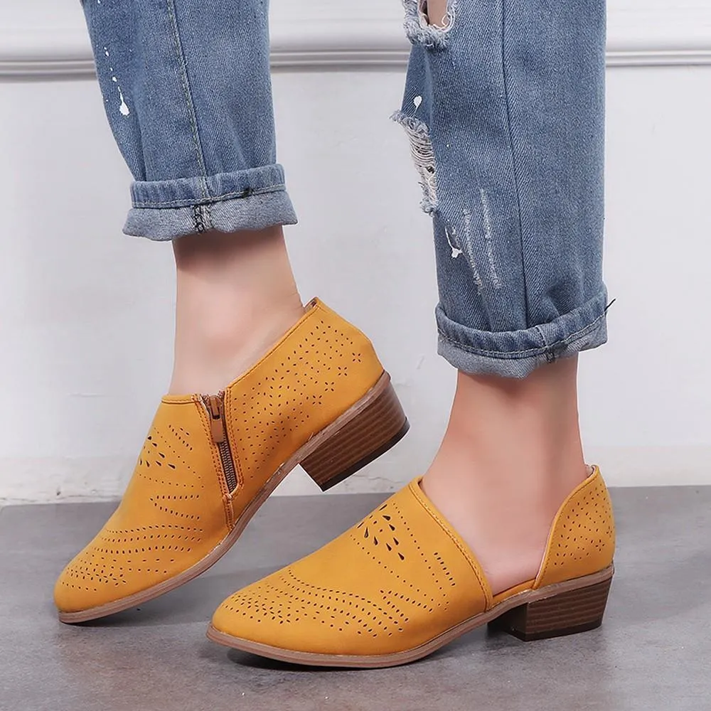 Vintage Chunky Low Heels Booties