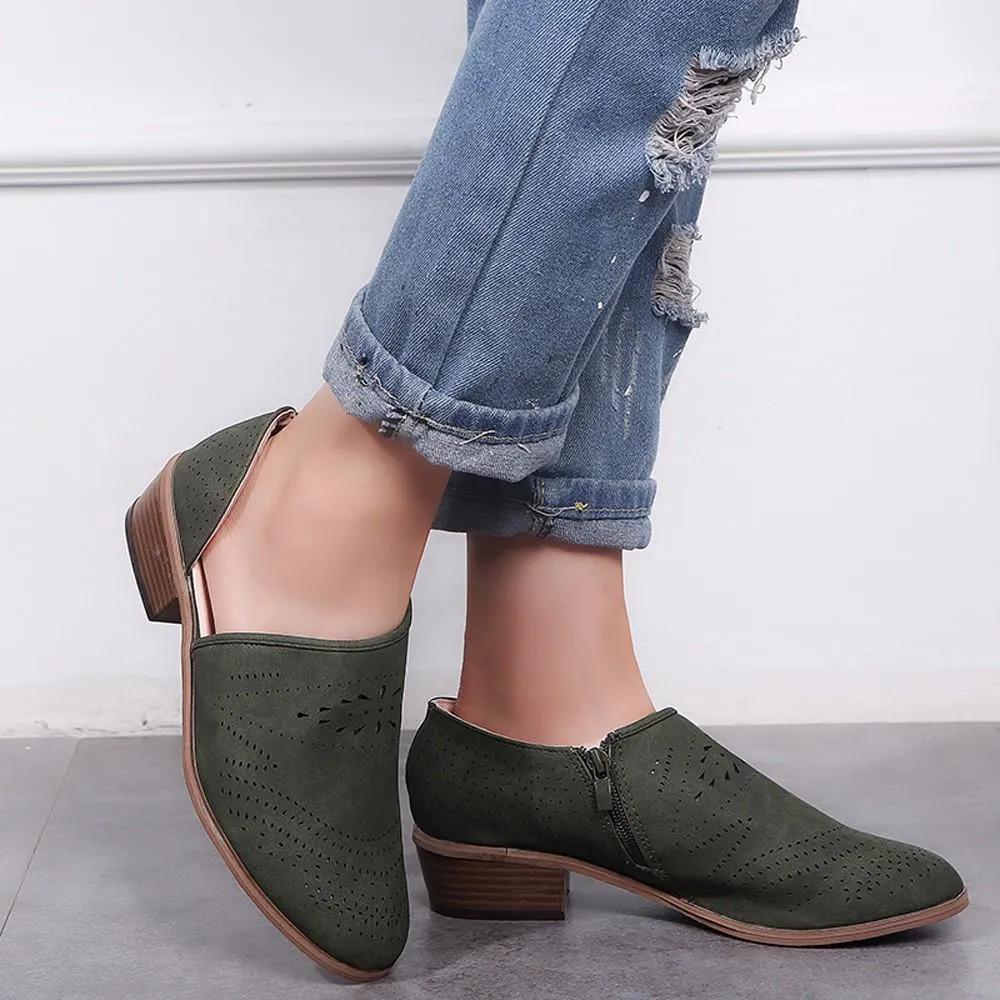 Vintage Chunky Low Heels Booties