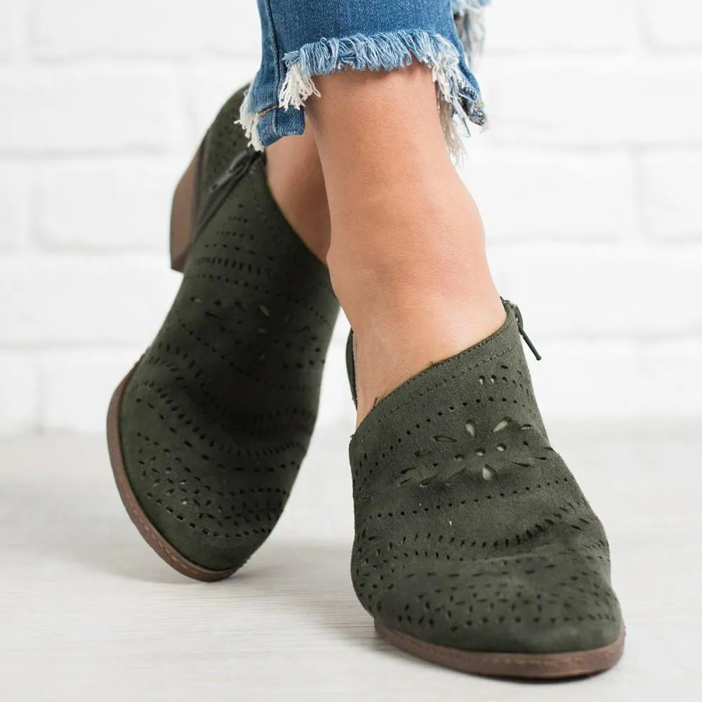 Vintage Chunky Low Heels Booties