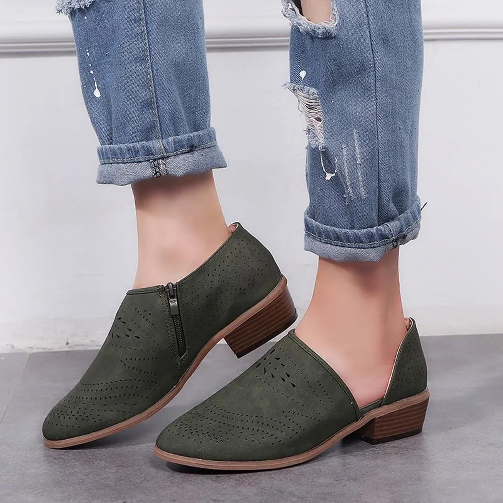 Vintage Chunky Low Heels Booties