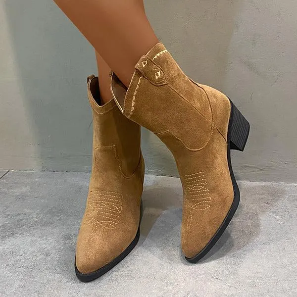 Women's Retro Block Heel Western Cowboy Boots 42622248S