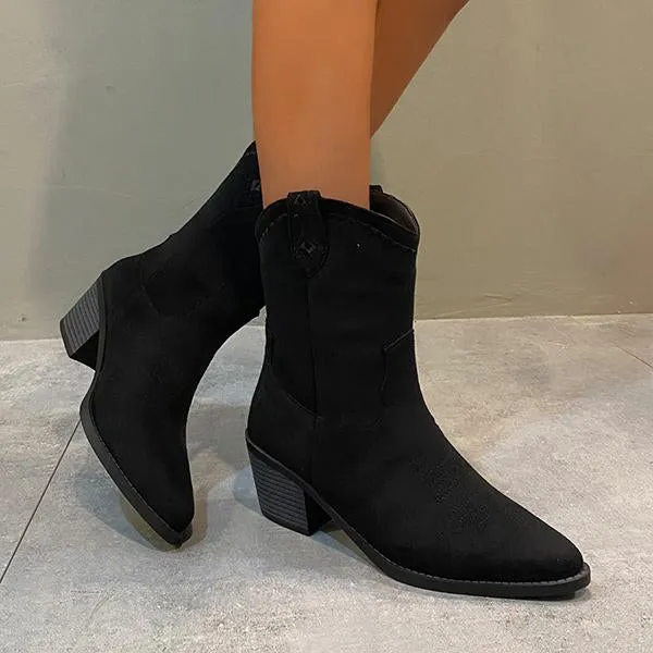 Women's Retro Block Heel Western Cowboy Boots 42622248S
