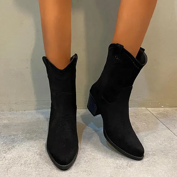 Women's Retro Block Heel Western Cowboy Boots 42622248S