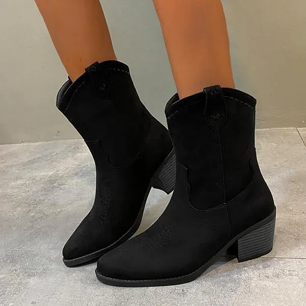 Women's Retro Block Heel Western Cowboy Boots 42622248S