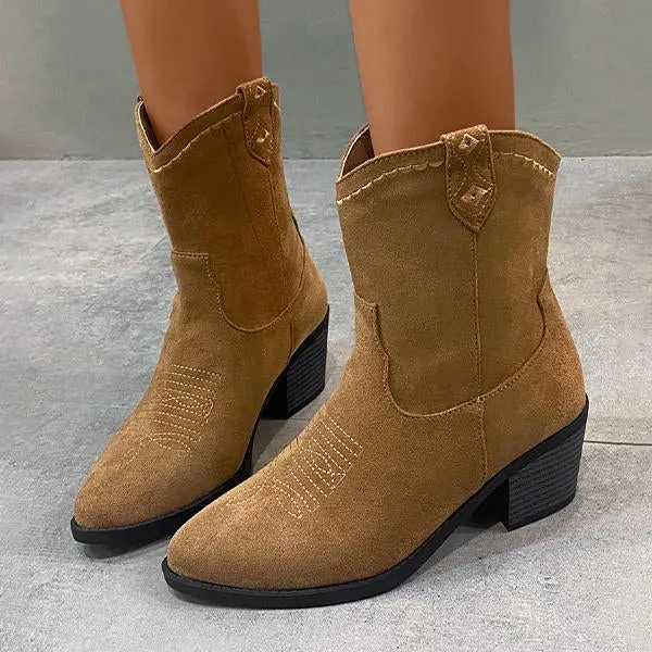 Women's Retro Block Heel Western Cowboy Boots 42622248S