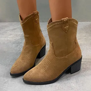 Women's Retro Block Heel Western Cowboy Boots 42622248S
